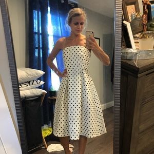 Cute, strapless white and black polkadot dress